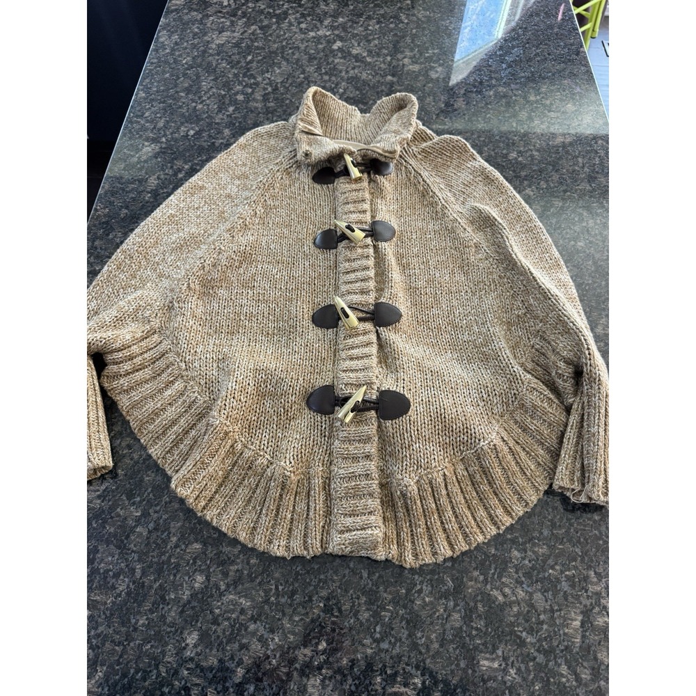Michael‎ Kors Poncho Sweater Toggle and Zipper in Brown Tan Size M Warm Shirt